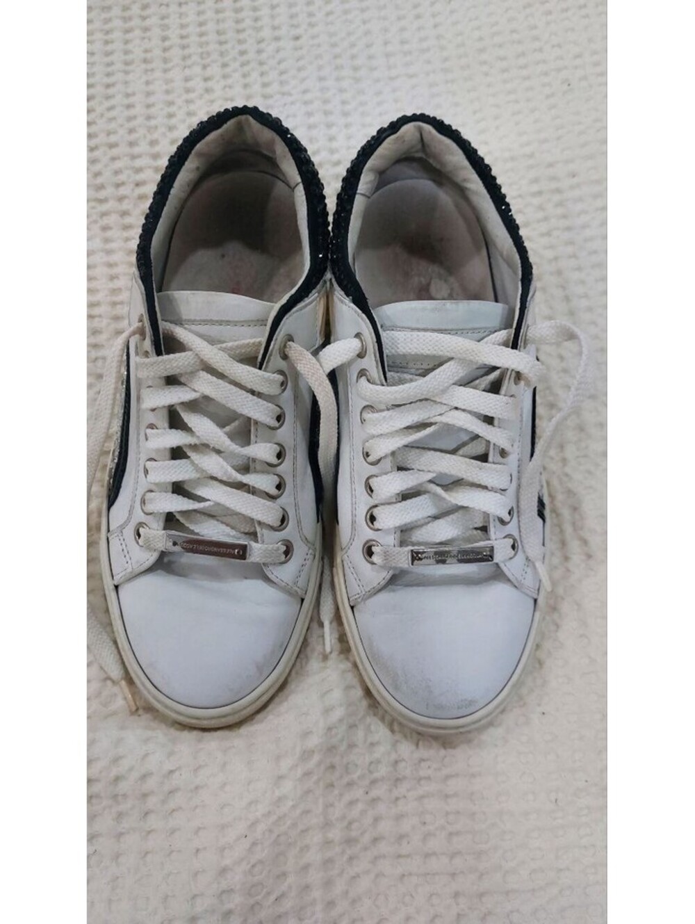 Alessandro Dell’ Acqua Leather Rhinestone Lace-up Sneakers White Sz US 4 EU 35.5